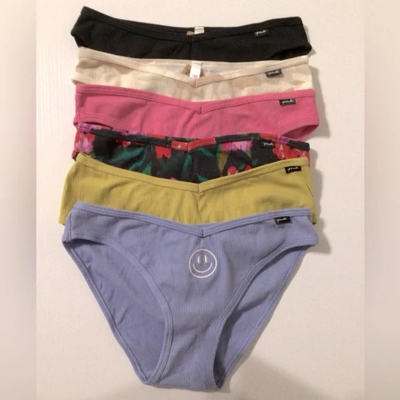VS PINK~Ribbed Cotton Bikini Panties~6 Panties~NWT - Picture 1 of 9